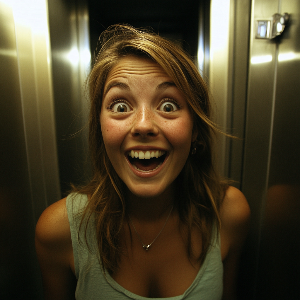 A smiling woman in an elevator | Source: Midjourney