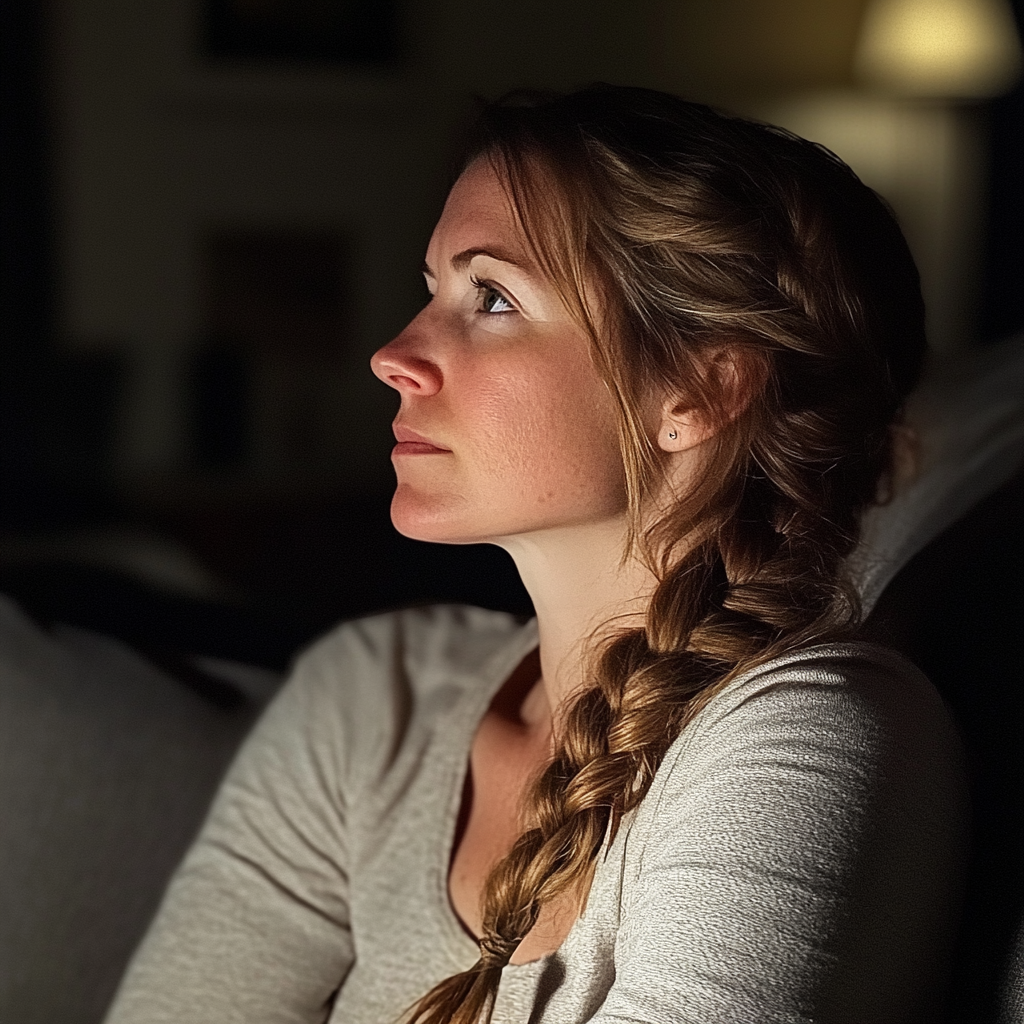 Une femme assise sur un canapé | Source : Midjourney