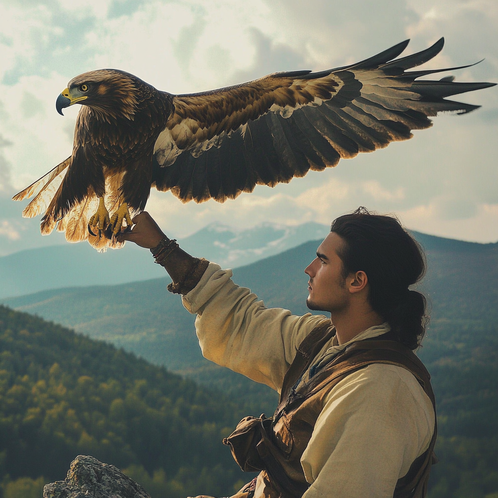 An eagle perched on a man's hand | Source: Midjourney