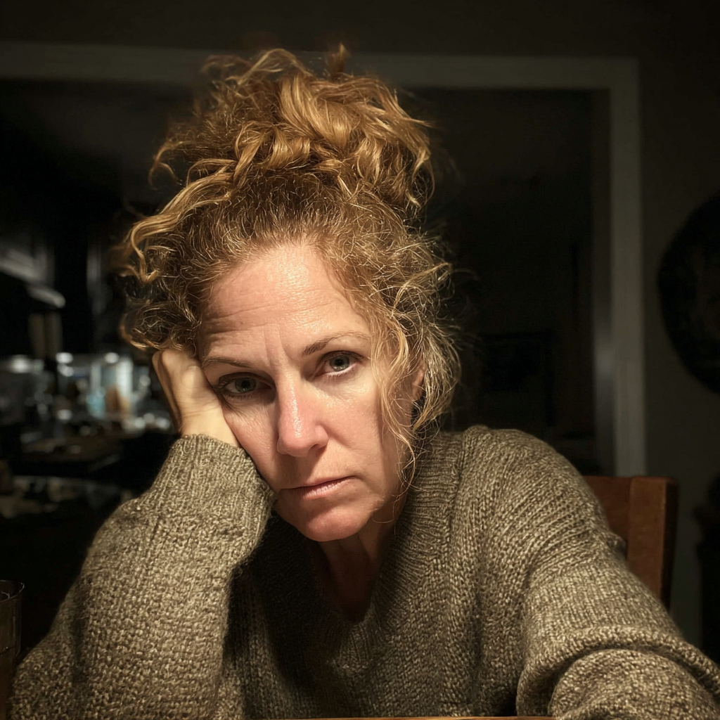 An older woman sitting at a table | Source: Midjourney