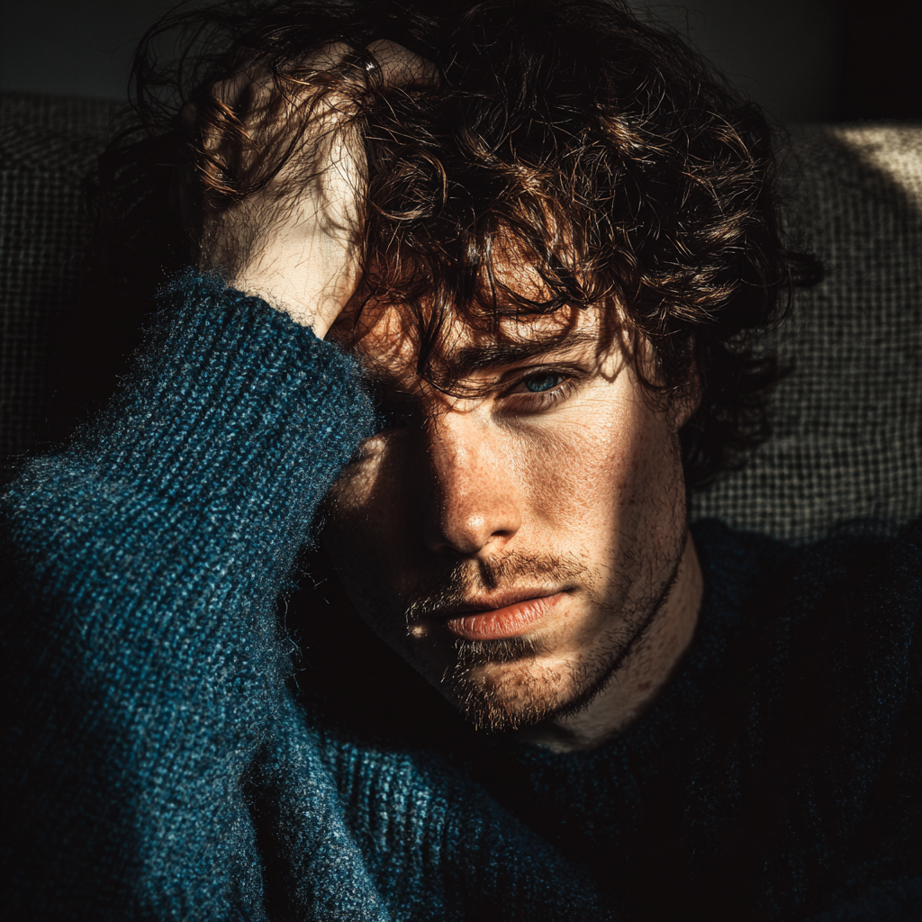 An upset man sitting on a couch | Source: Midjourney