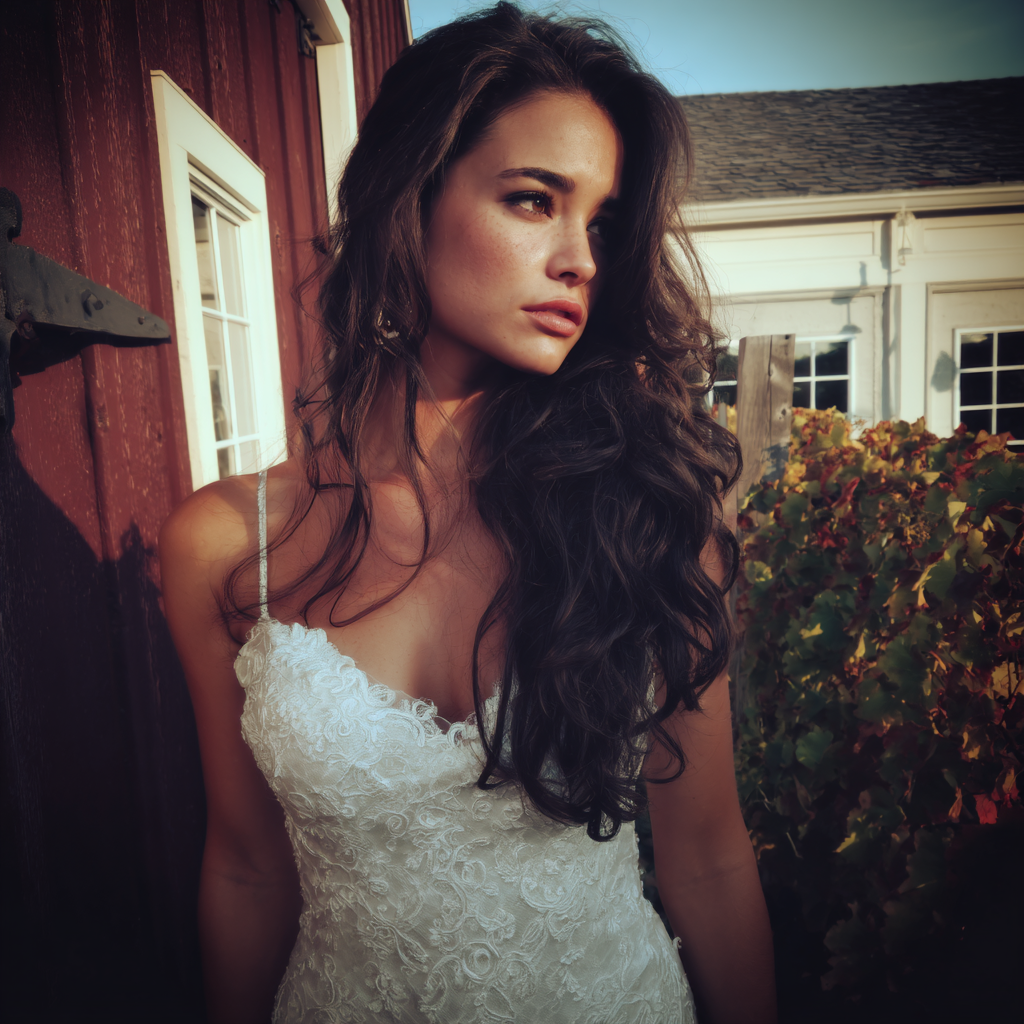 A concerned bride wearing a lace wedding gown | Source: Midjourney