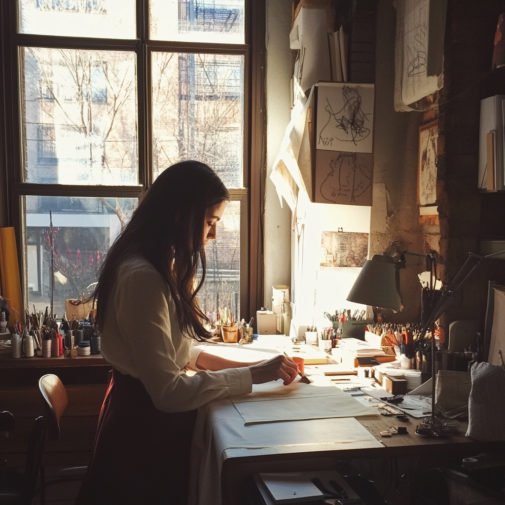 A woman working as a seamstress | Source: Midjourney