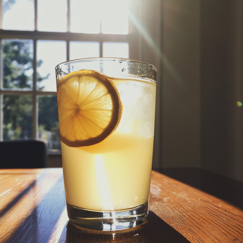 A glass of lemonade on a kitchen table | Source: Midjourney