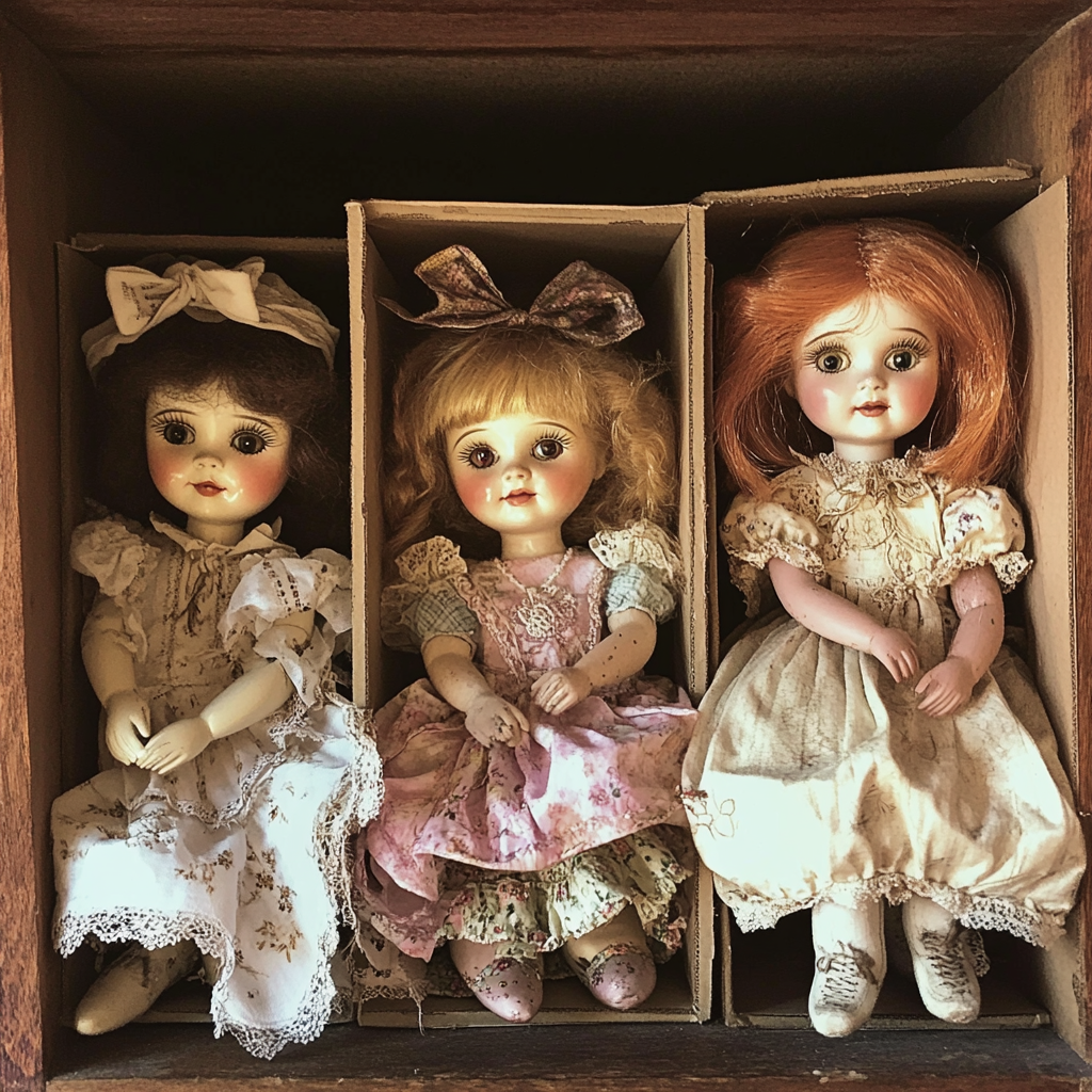 Porcelain dolls in a box | Source: Midjourney