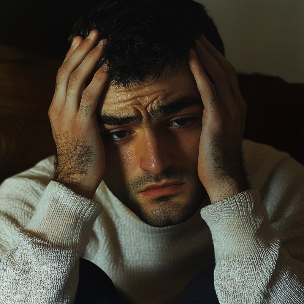 A man sitting with his head in his hands, worried about his image | Source: Midjourney