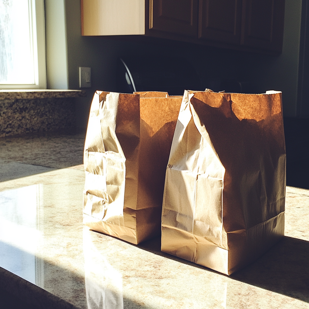 Brown paper bags on a kitchen counter | Source: Midjourney