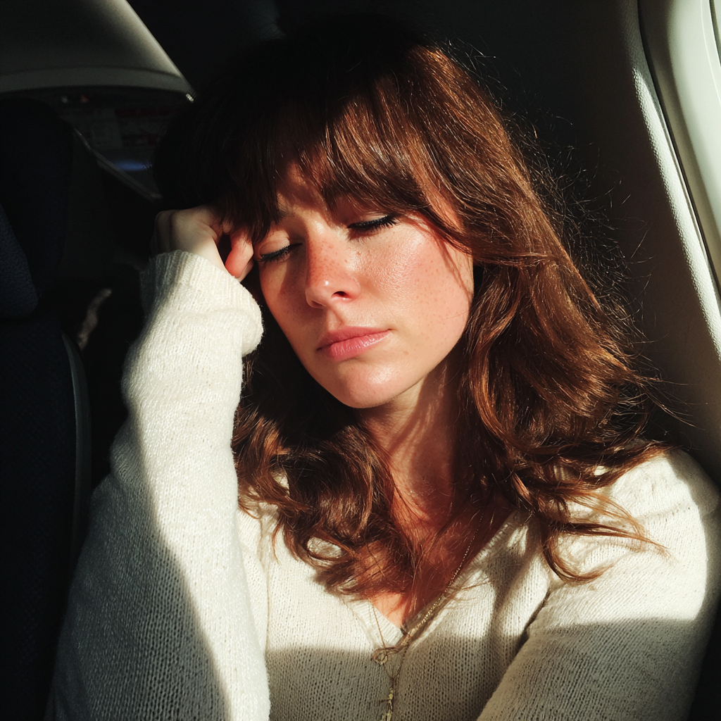 A woman sitting in an airplane | Source: Midjourney