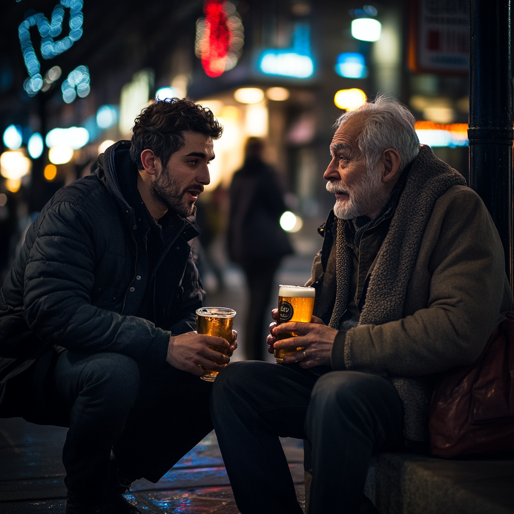 Father and son having a conversation | Source: Midjourney