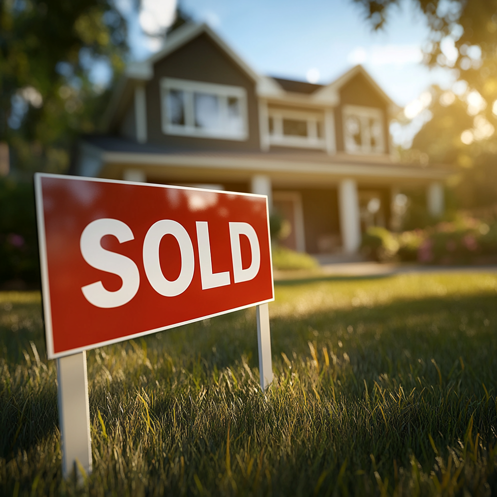 "Sold" sign outside a house | Source: Midjourney