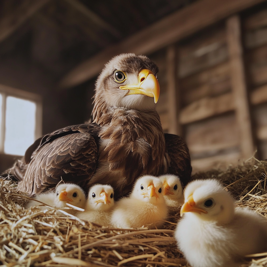 A baby eagle with baby chicks | Source: Midjourney