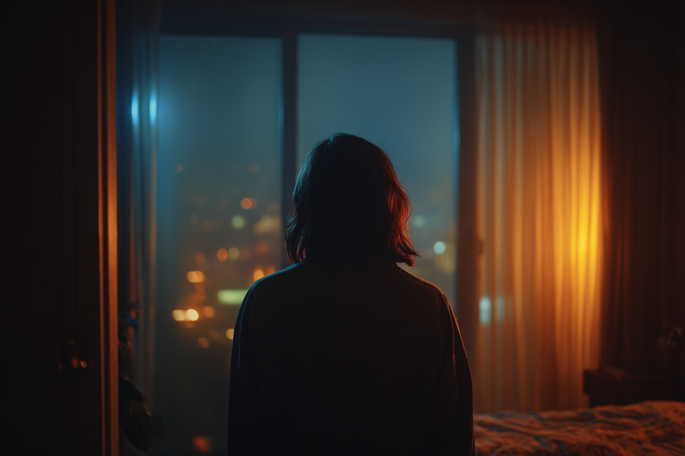 A woman looking outside her window | Source: Midjourney