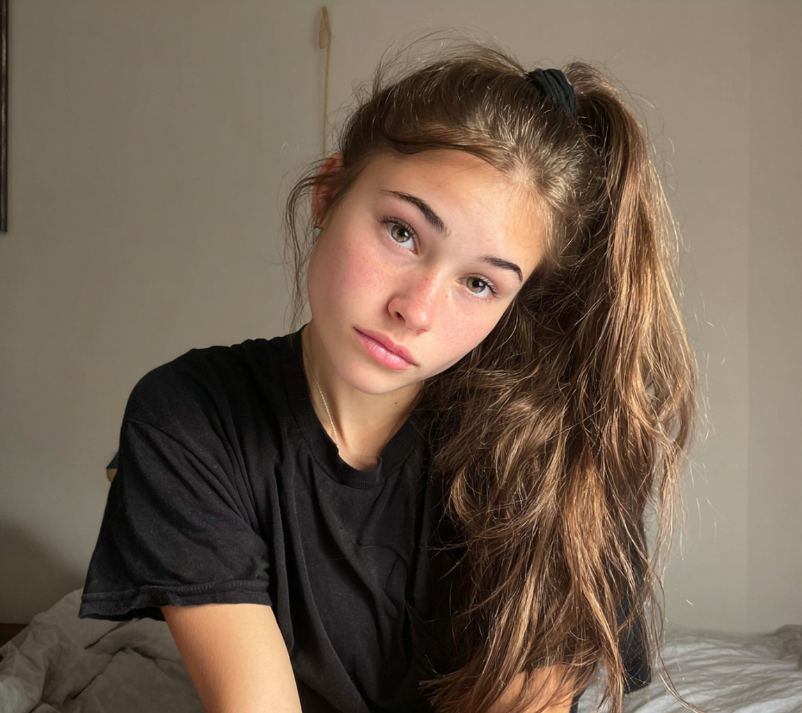 A teenage girl sitting on a bed | Source: Midjourney