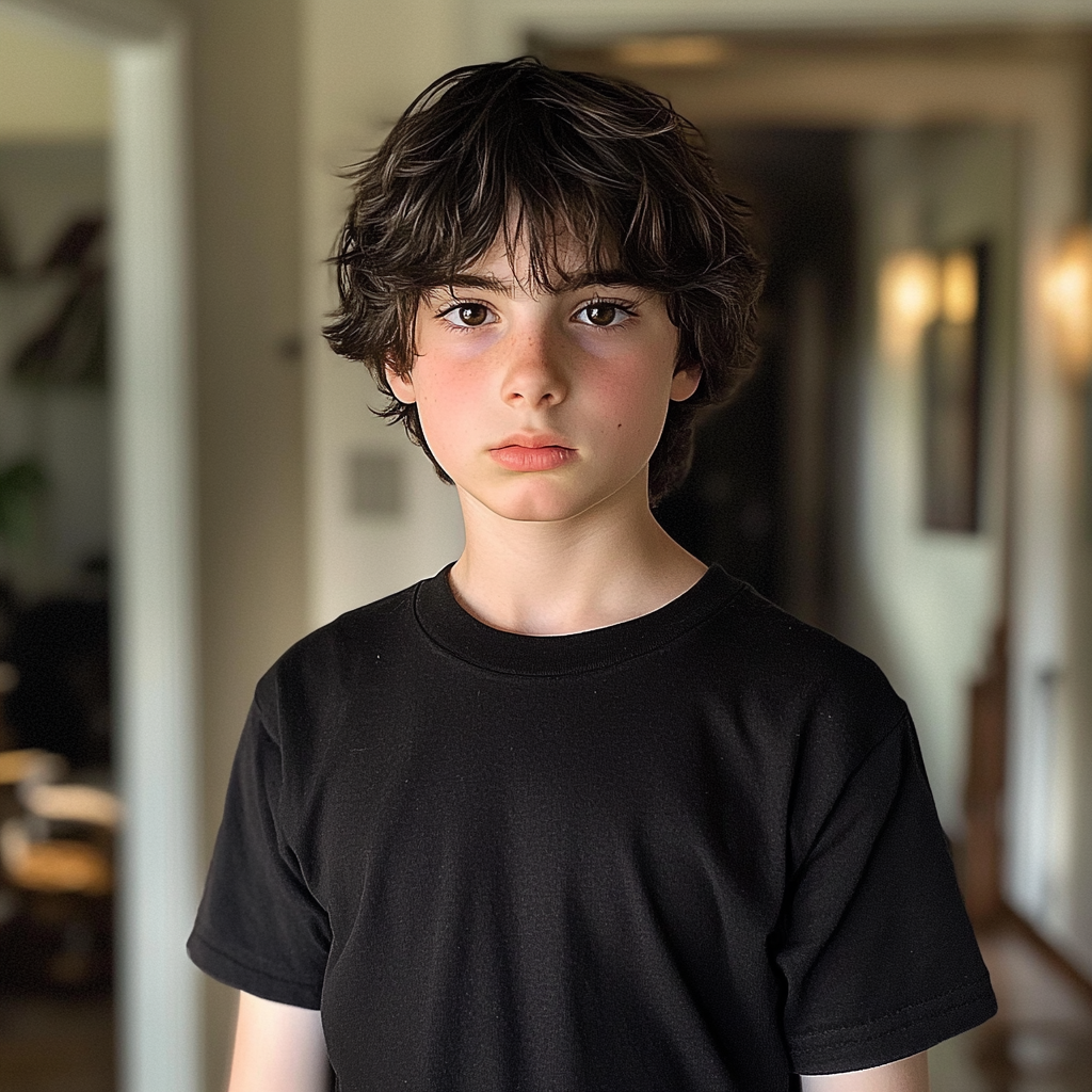 A teenage boy standing in a foyer | Source: Midjourney