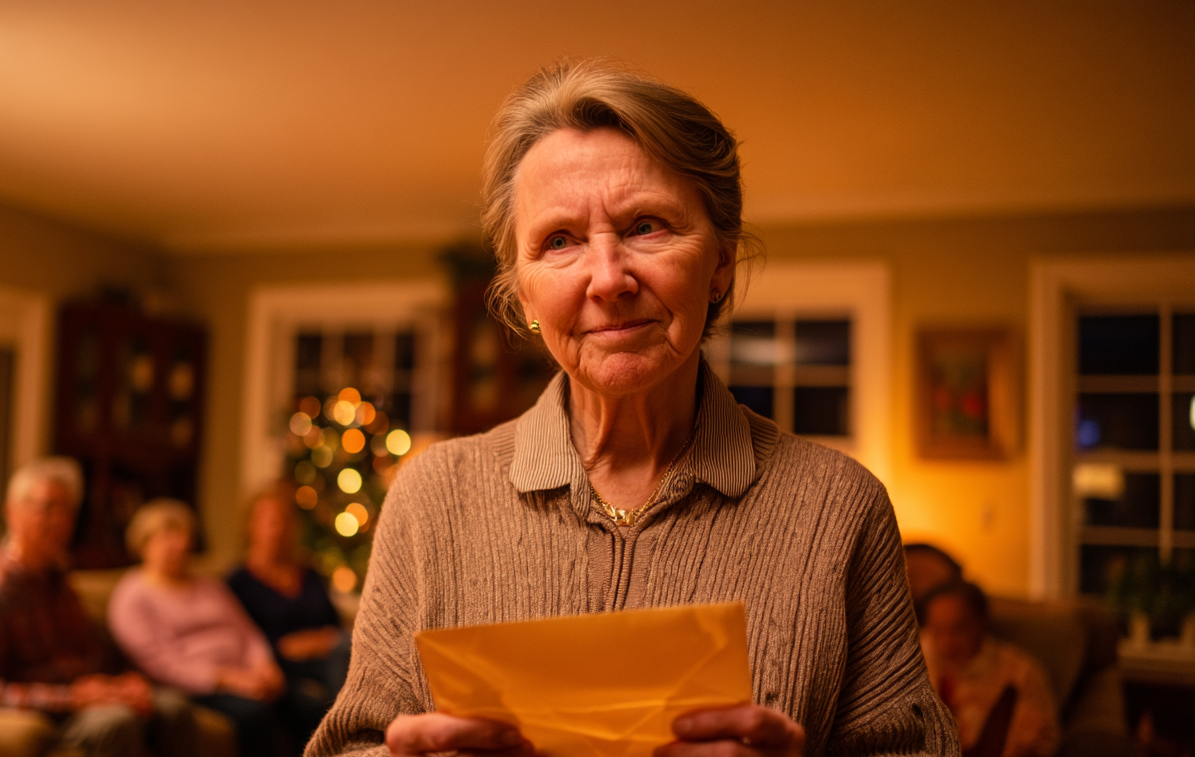A woman holding an envelope | Source: Midjourney