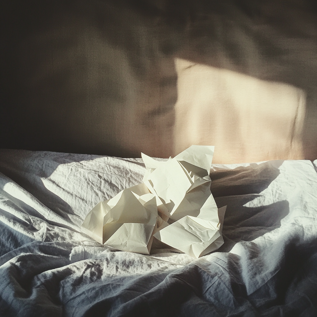 Pieces of paper on a bed | Source: Midjourney