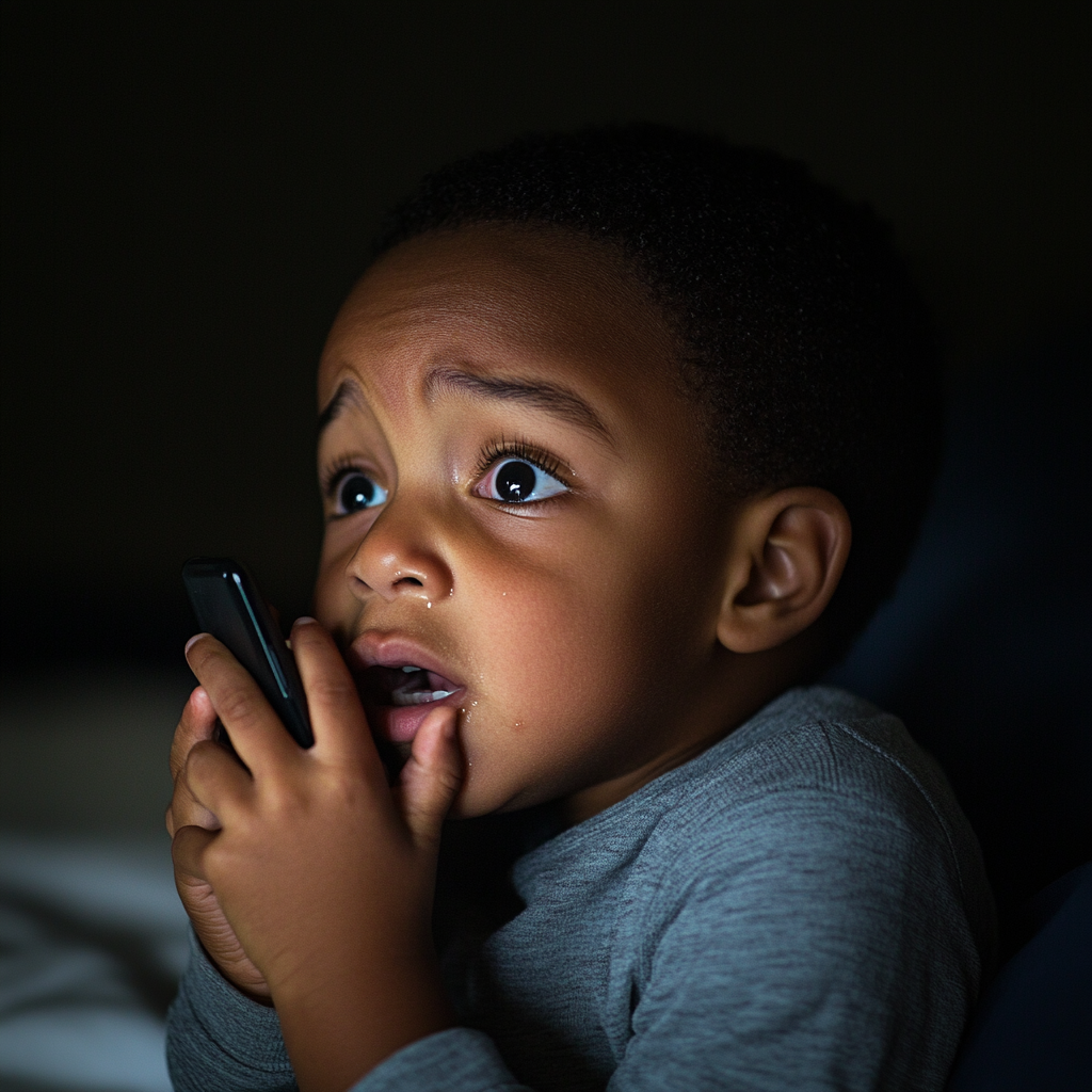 A crying boy talking on his phone | Source: Midjourney