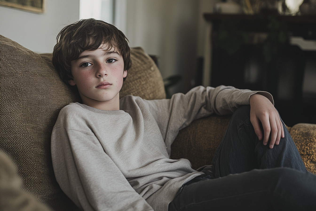 A teen boy sitting on a sofa | Source: Midjourney