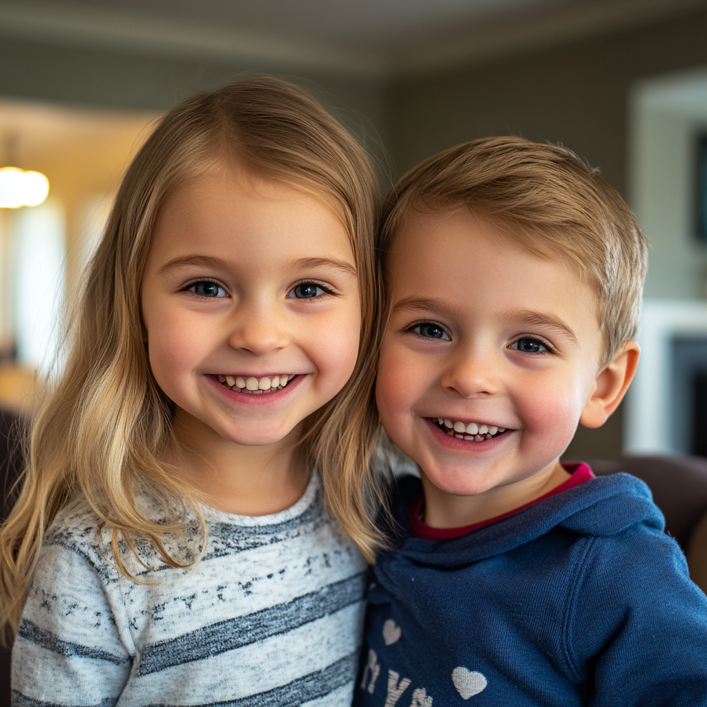 A little girl and boy smiling | Source: Midjourney