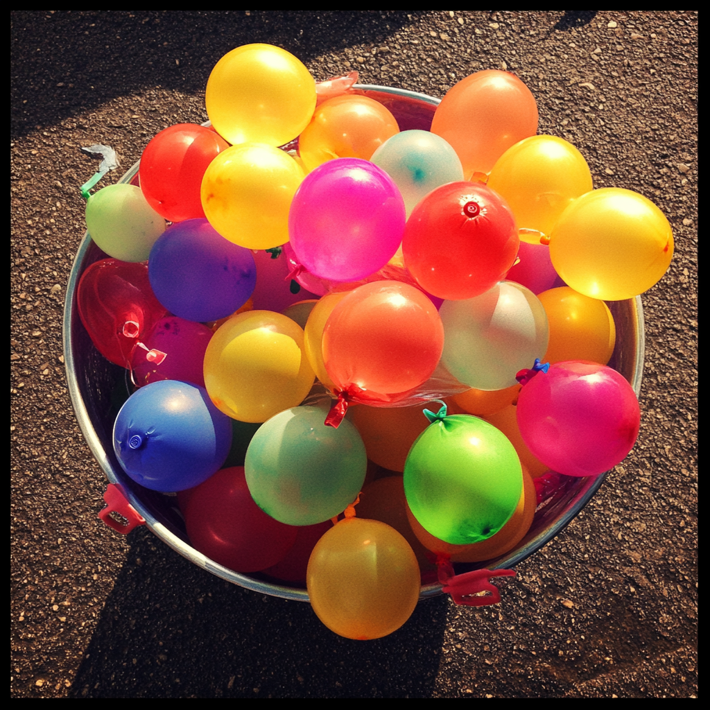 Un seau de ballons d'eau | Source : Midjourney