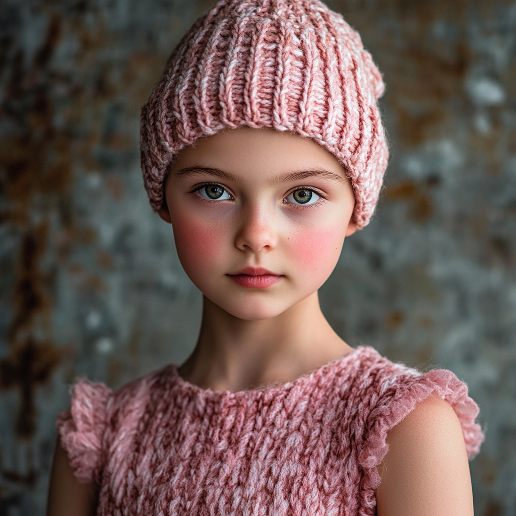 Little girl wearing a pink outfit and a knitted hat | Source: Midjourney