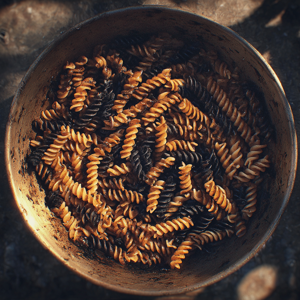 A pot of burnt pasta | Source: Midjourney