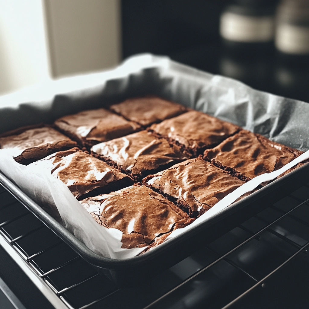 A tray of chocolate brownies | Source: Midjourney