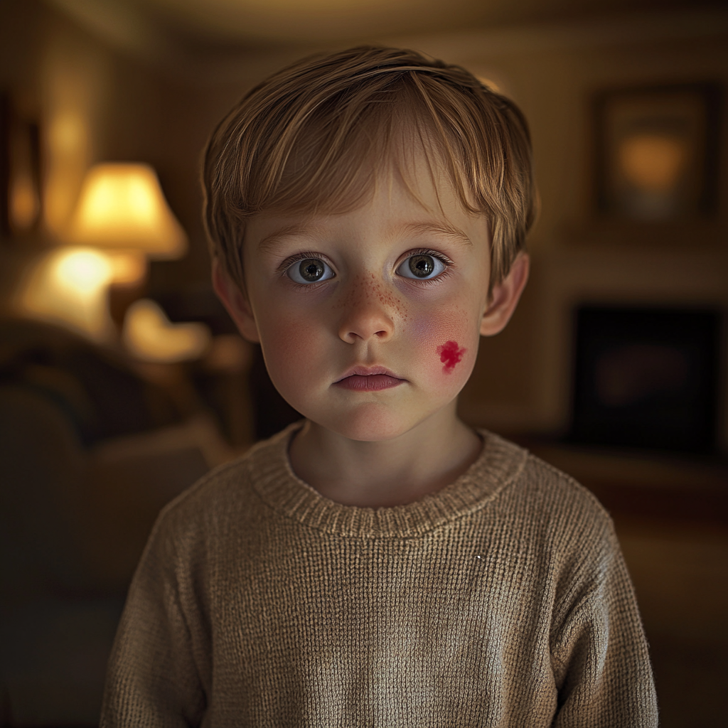 A little boy with a birthmark on his cheek | Source: Midjourney