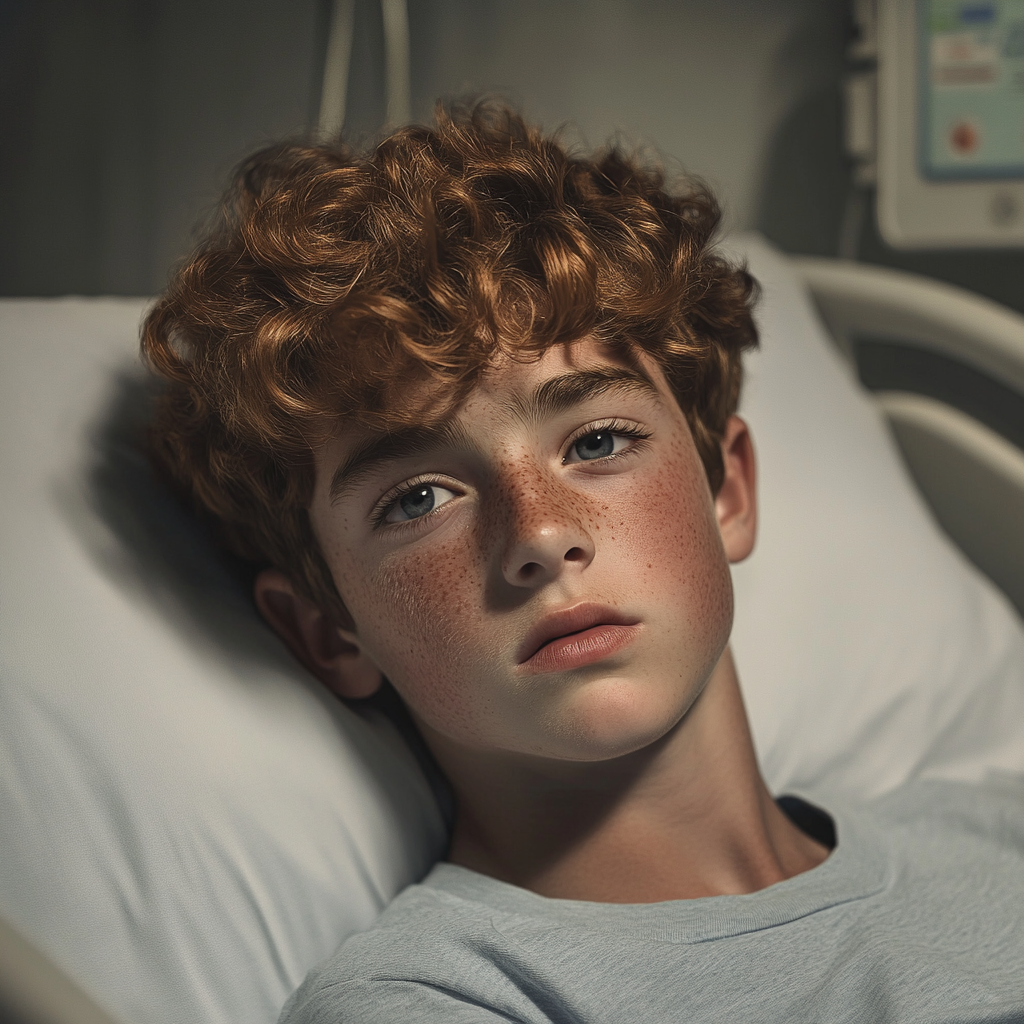 A boy lying down in a hospital bed | Source: Midjourney