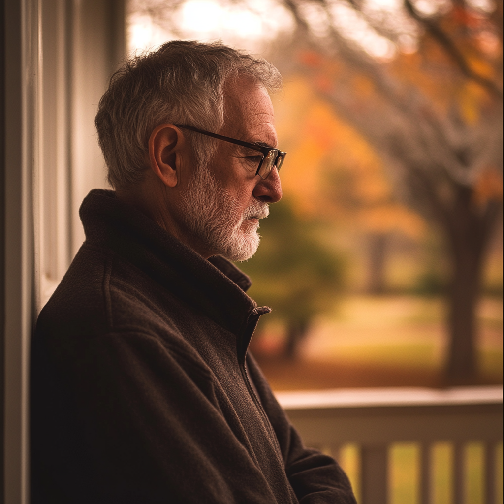 A middle-aged man on the porch | Source: Midjourney