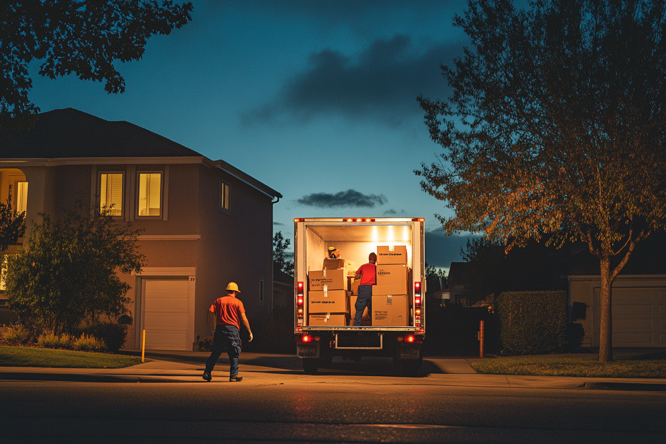 A truck and workers loading boxes | Source: Midjourney