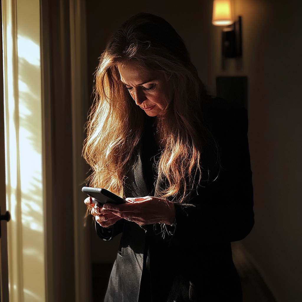 A woman using her phone | Source: Midjourney