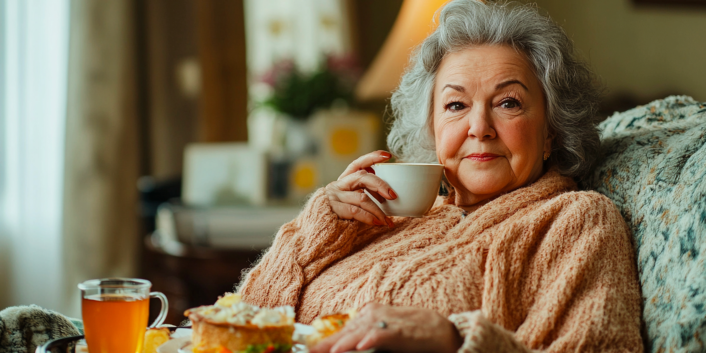 A woman drinking tea in her armchair ⏐ Source: Amomama