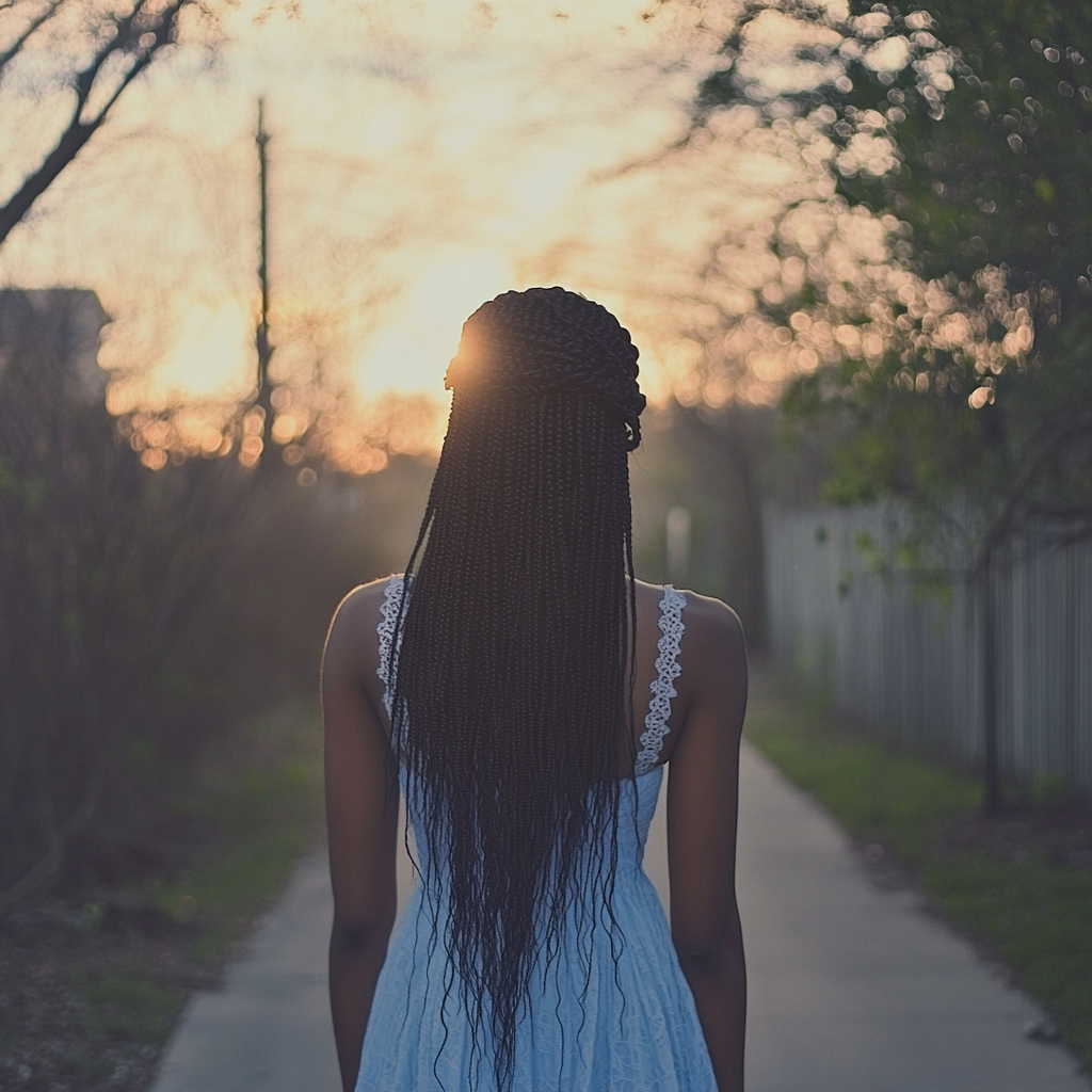 A woman walking down a street | Source: Midjourney