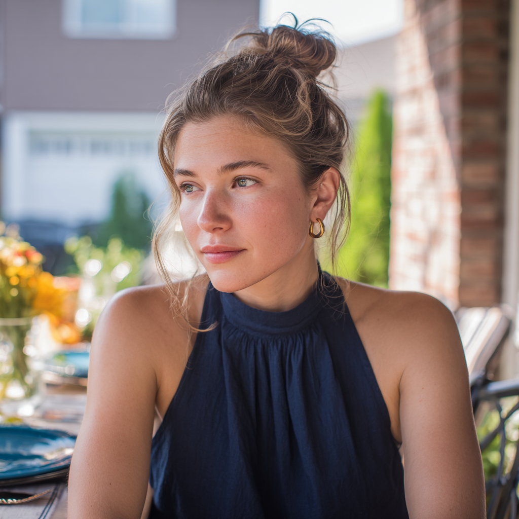A pensive woman sitting at a table | Source: Midjourney