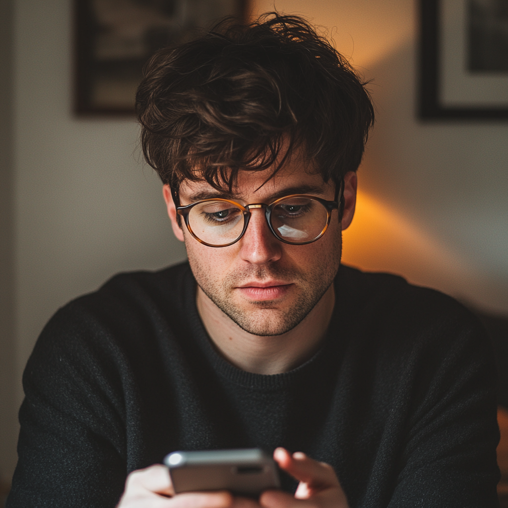 A man reading a message on a phone | Source: Midjourney