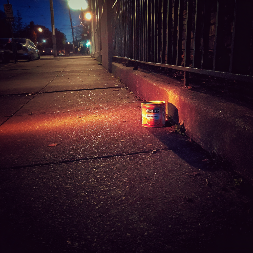 A can of soup on a sidewalk | Source: Midjourney