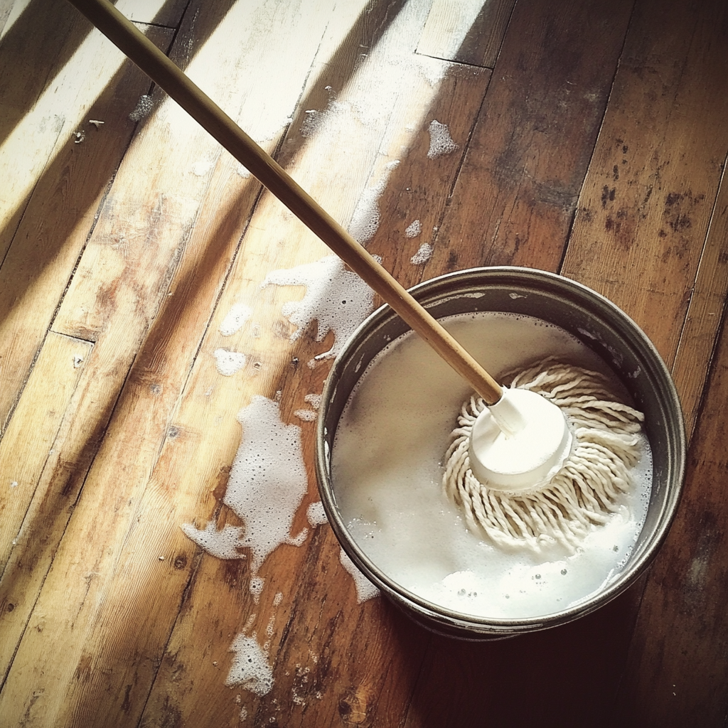 A mop in a bucket of soapy water | Source: Midjourney