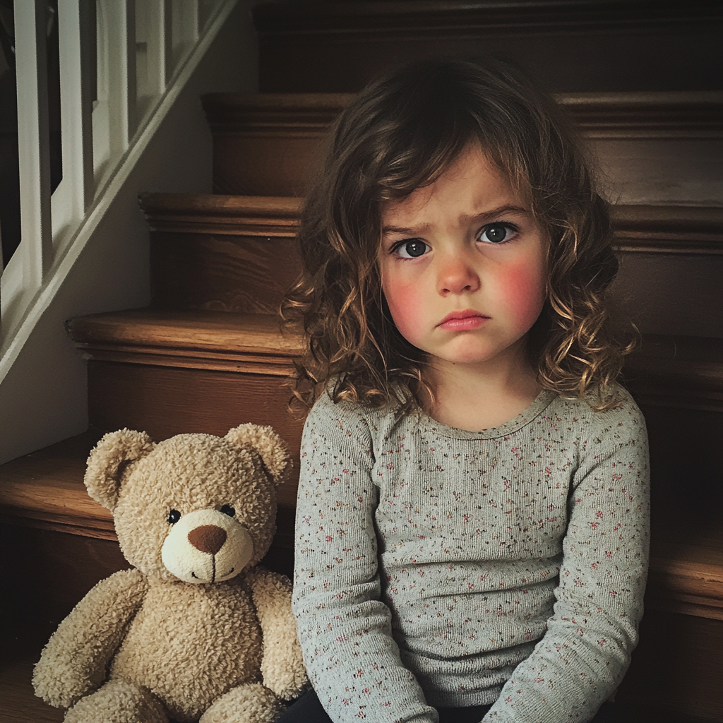 A child sitting on a staircase | Source: Midjourney