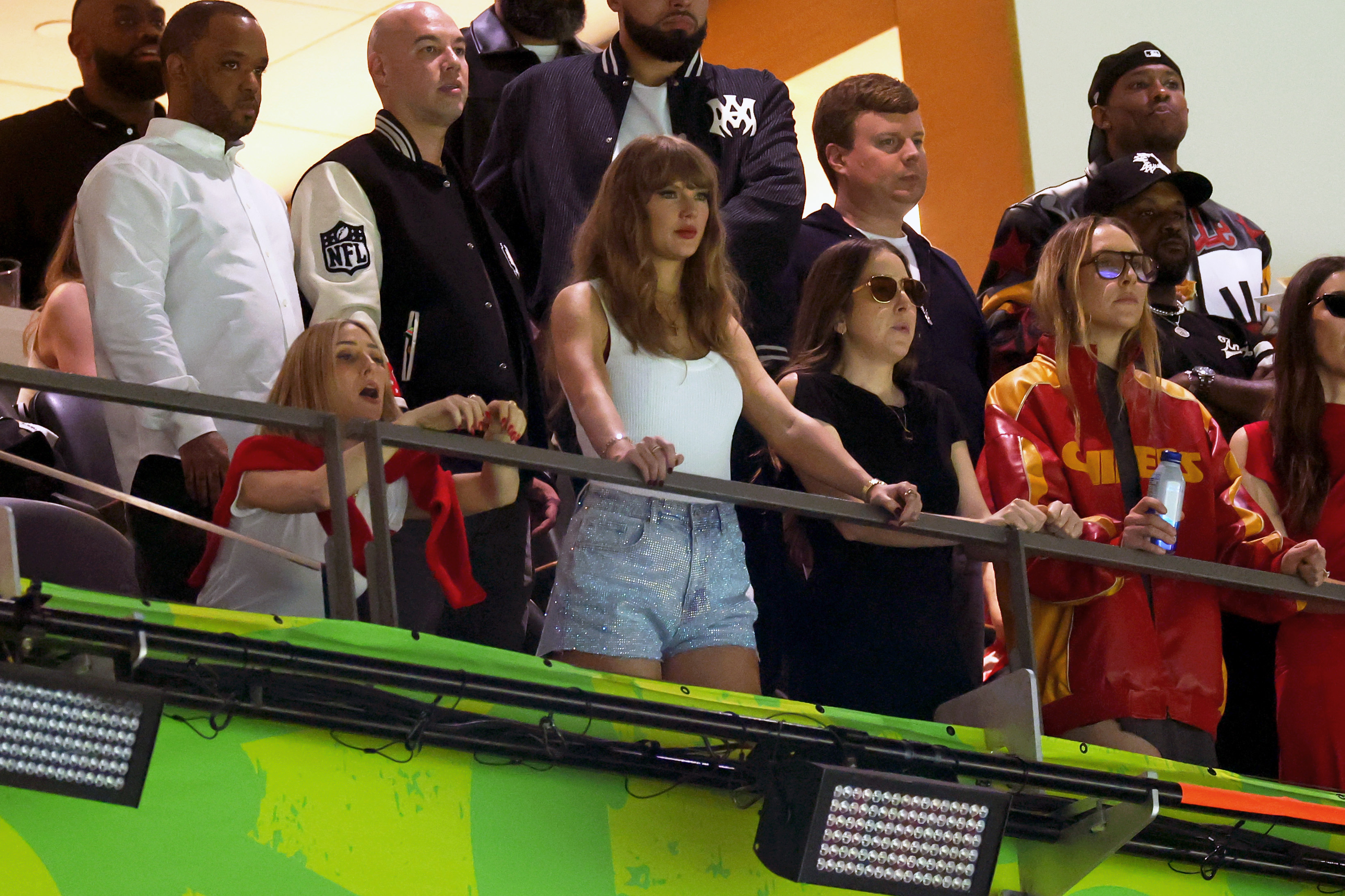 Ashley Avignone, Taylor Swift, Alana Haim and Este Haim attend Super Bowl LIX at Caesars Superdome on February 9, 2025, in New Orleans, Louisiana. | Source: Getty Images