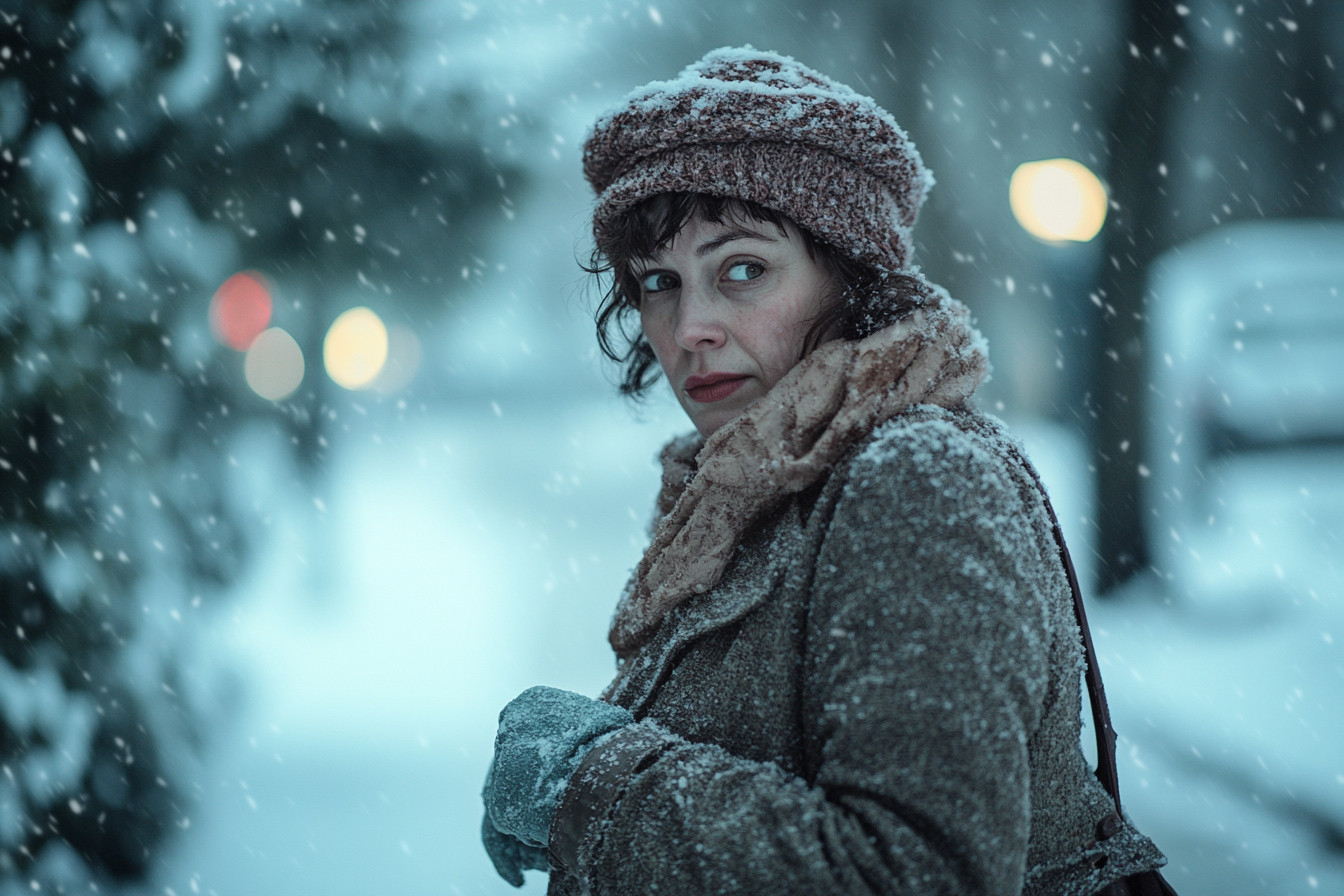 Une femme marchant dans le froid | Source : Midjourney