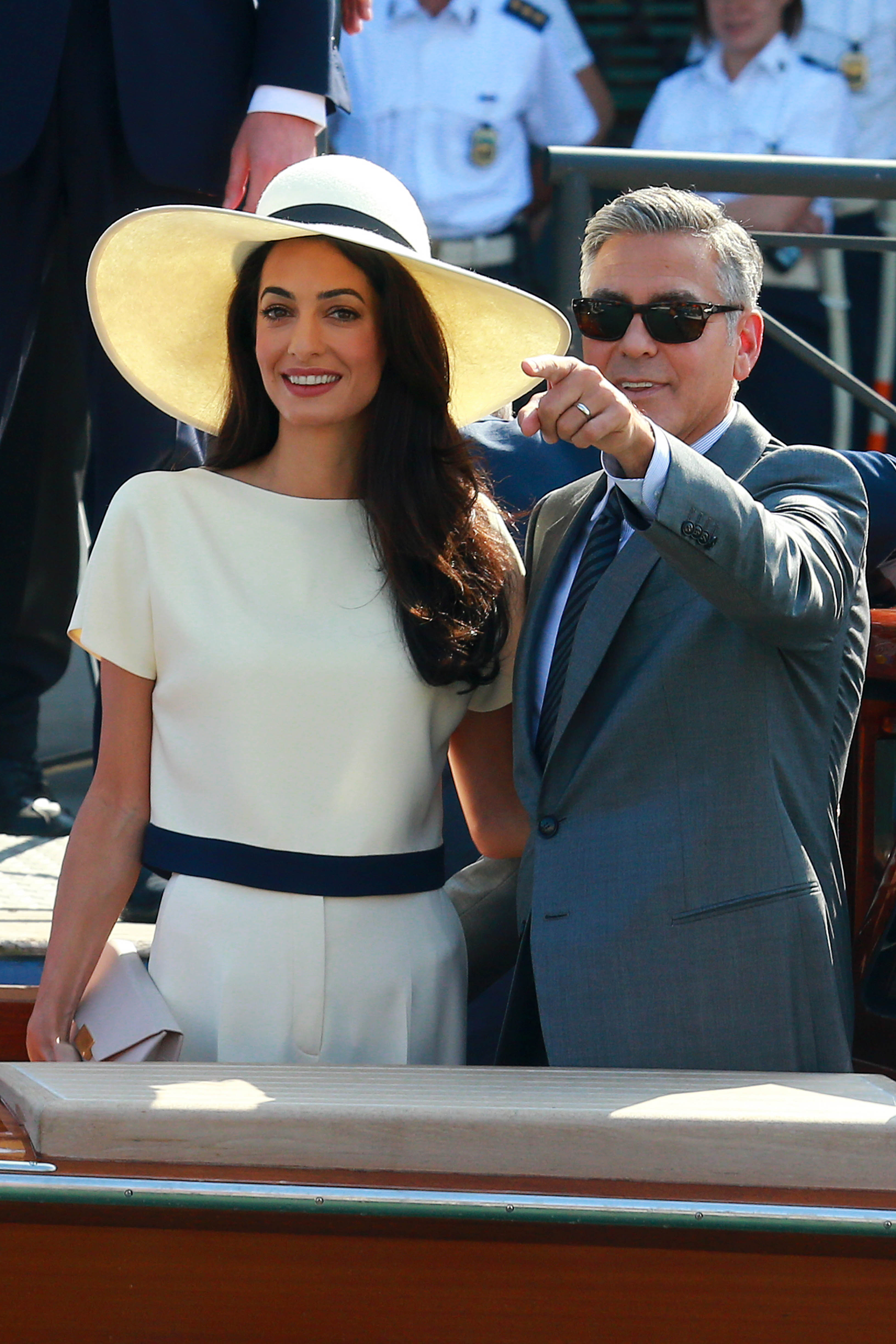 George and Amal Clooney during their civil wedding at Canal Grande on September 29, 2014, in Venice, Italy. | Source: Getty Images