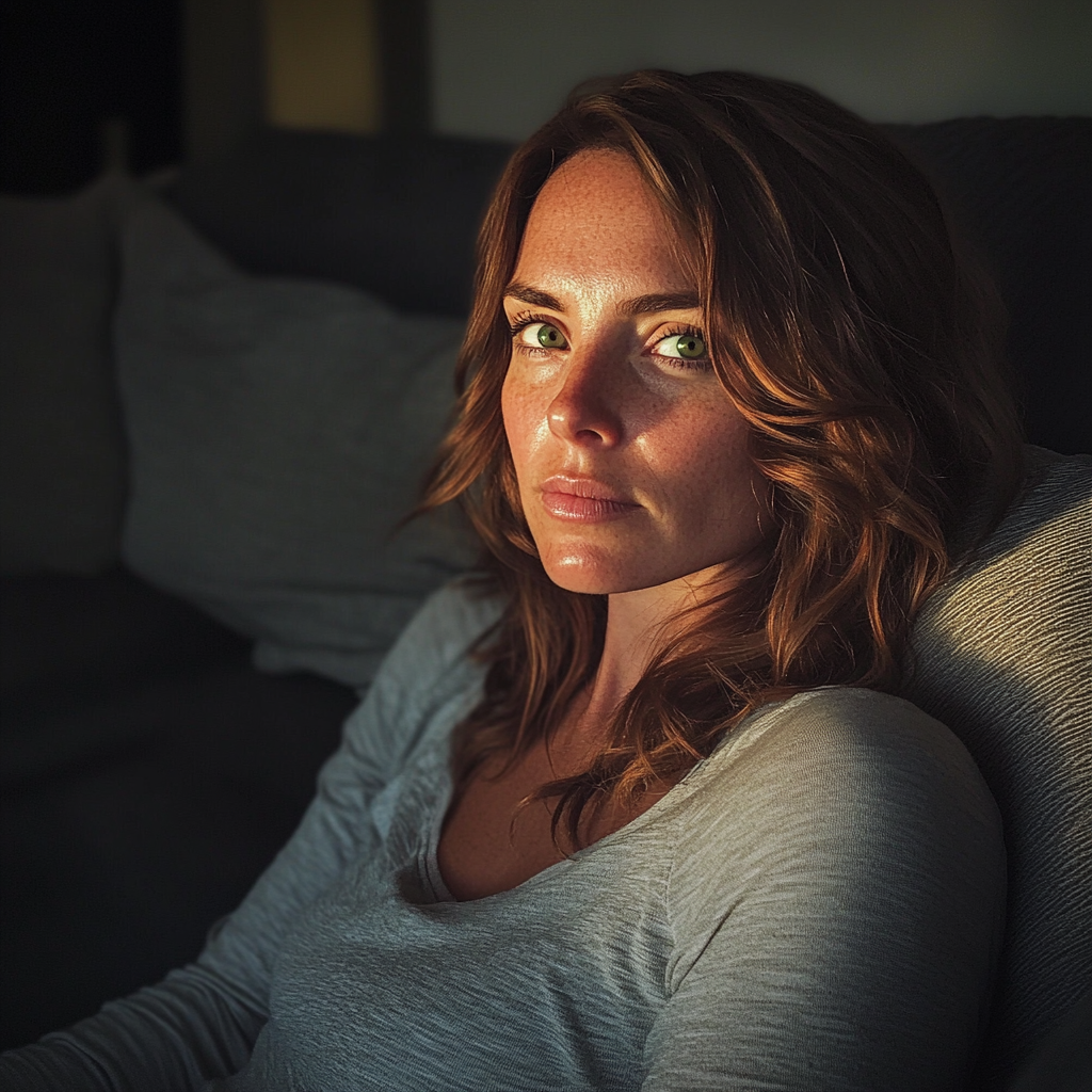 A woman sitting on a couch | Source: Midjourney