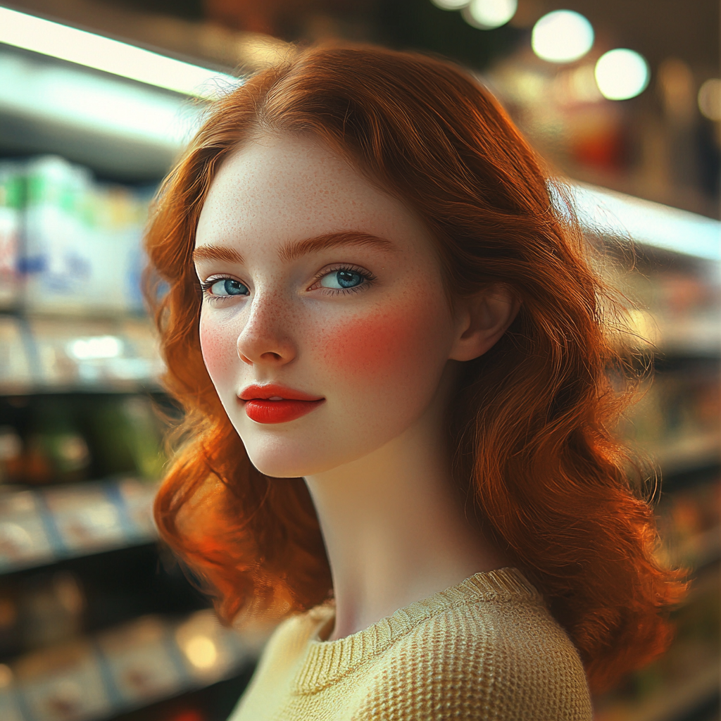 A smiling woman in a supermarket | Source: Midjourney