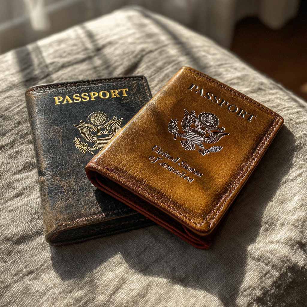 A close up of two passport holders | Source: Midjourney