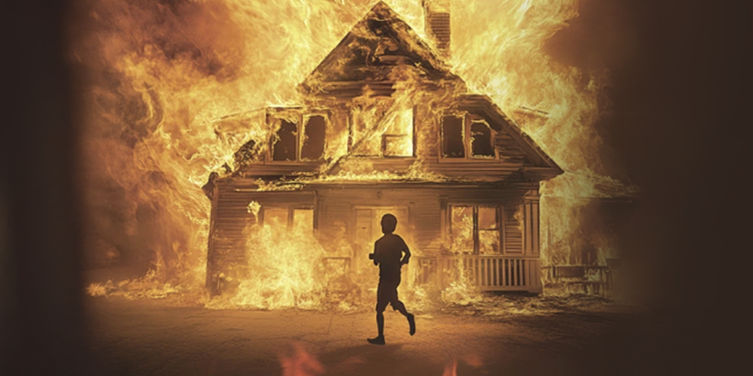 Silhouette of a teenage boy running toward house in flames | Source: AmoMama