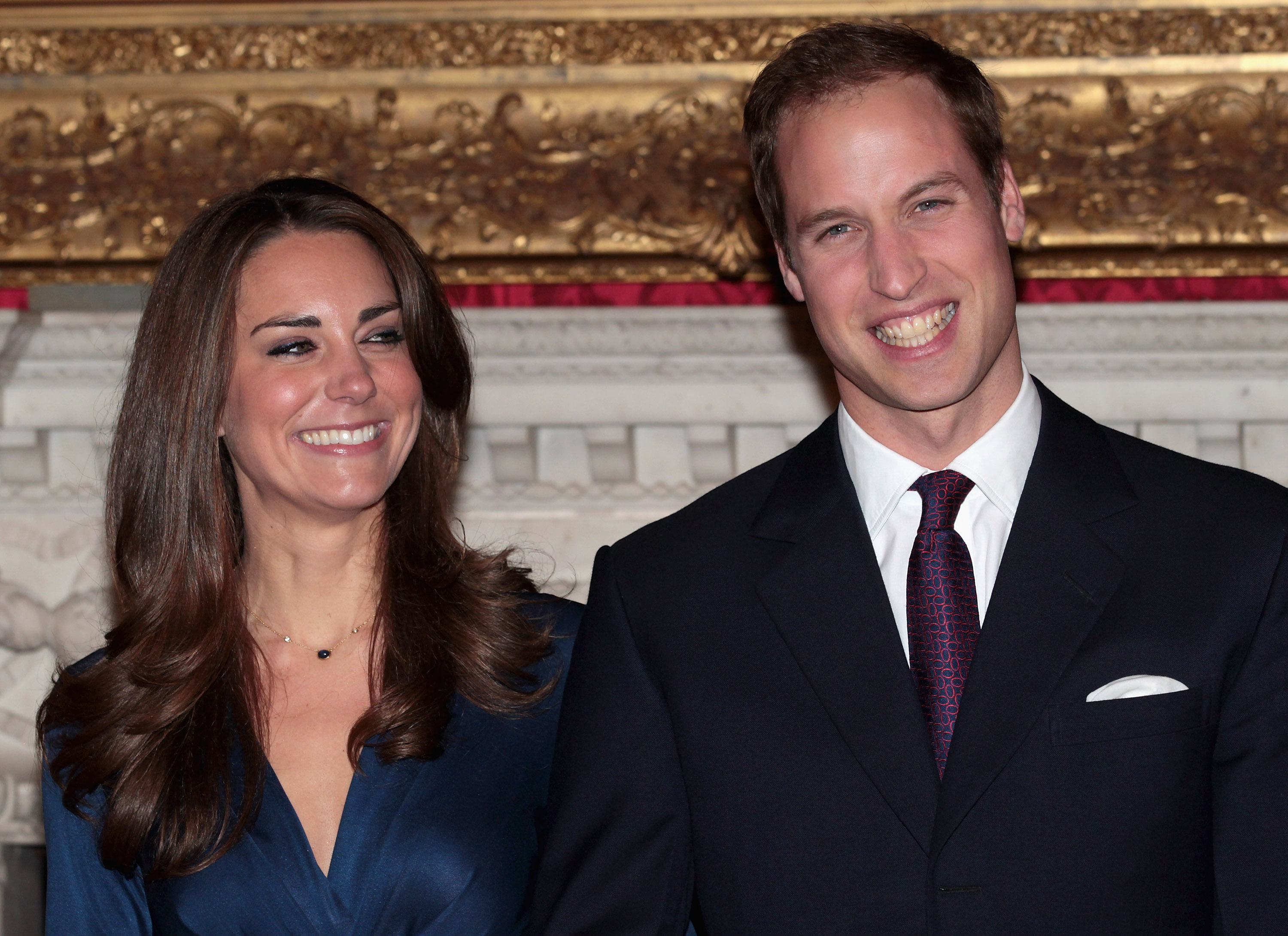 Prince William and Kate Middleton pose for photographs in the State Apartments of St James Palace on November 16, 2010 in London, England. | Source: Getty Images