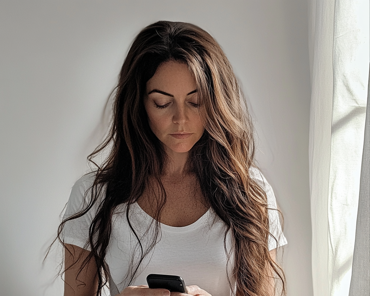 A woman using her phone | Source: Midjourney