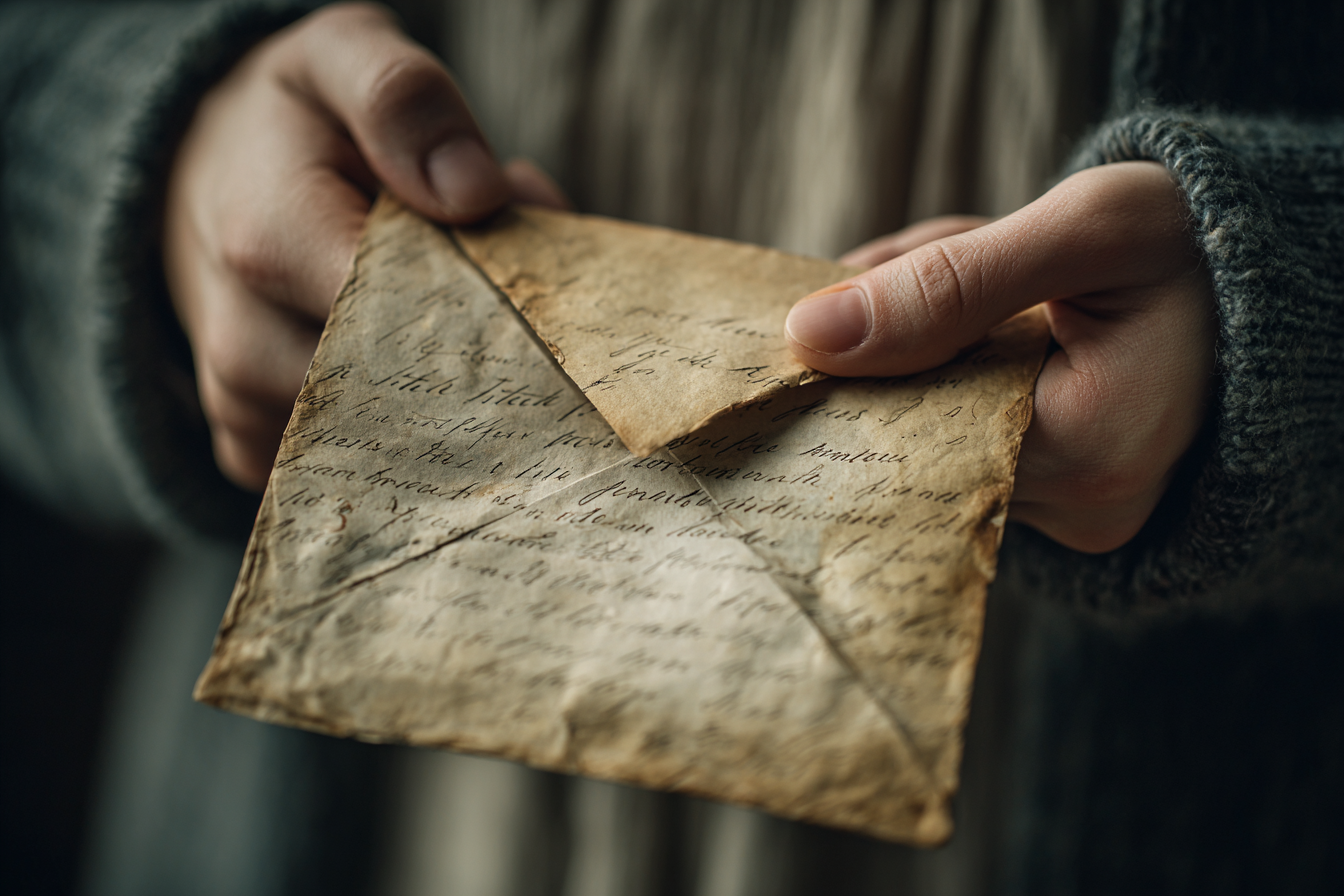 A woman holding an old letter | Source: Midjourney