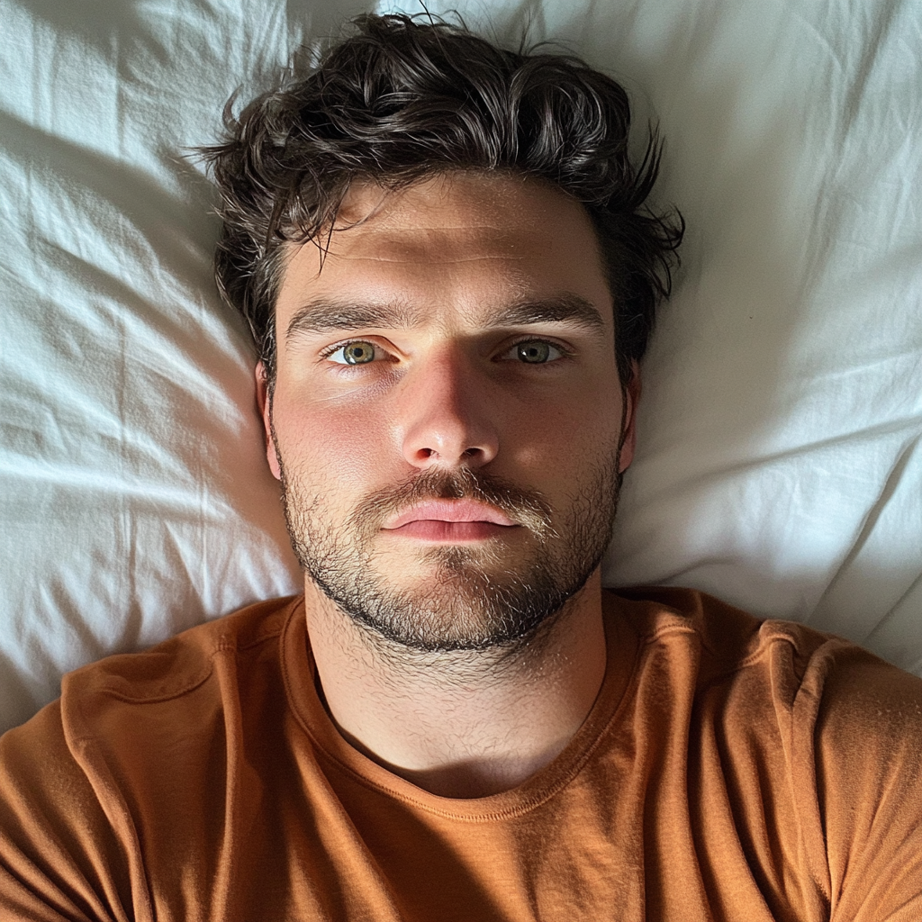 A close up of a man laying in his bed | Source: Midjourney